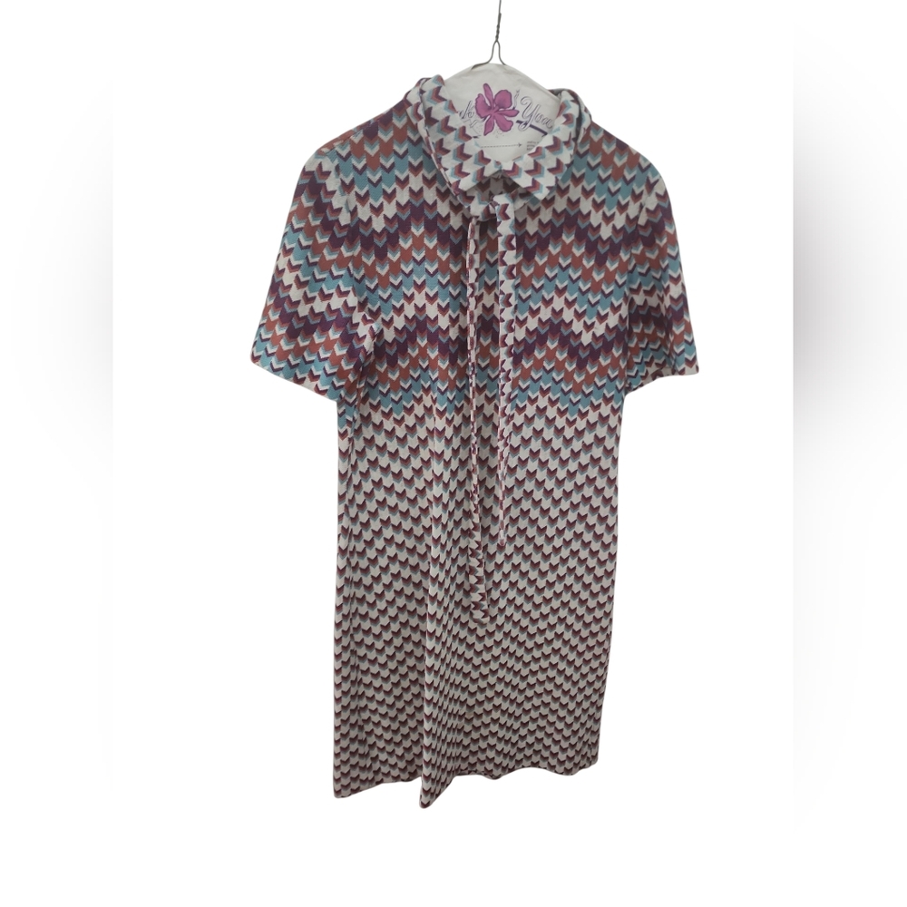 Vintage Kimberly Polyester Wool Blend 1960s 1970s Multicolor Mad Men Dress